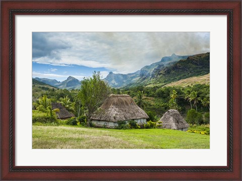 Framed Traditional thatched roofed huts in Navala in the Ba Highlands of Viti Levu, Fiji Print