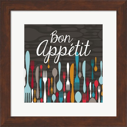 Framed Bon Appetit Cutlery Grey Print