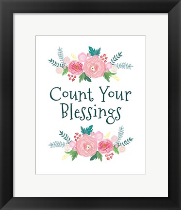 Framed Count Your Blessing-Floral Print