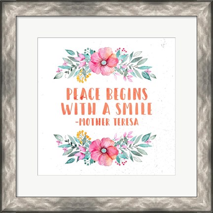 Framed Peace Begins With a Smile-Floral Print