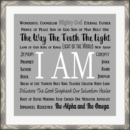 Framed Names of Jesus Square Black and White Text Print