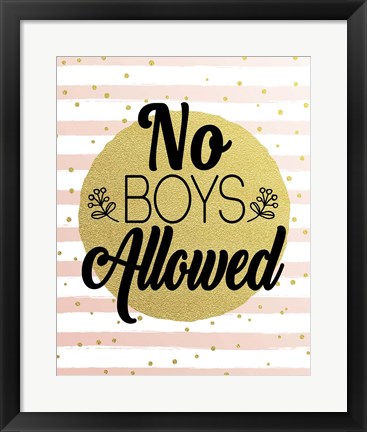 Framed No Boys Allowed Stripes and Dots Gold Print