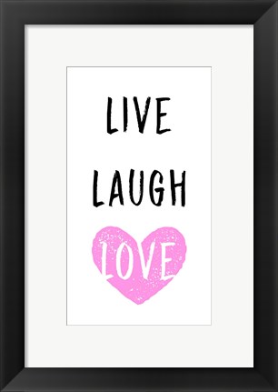 Framed Live Laugh Love - White with Pink Heart Print