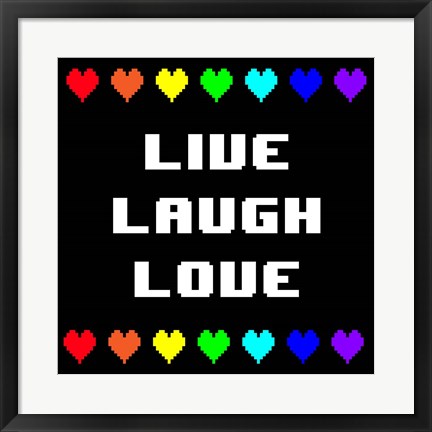 Framed Live Laugh Love -  Black with Pixel Hearts Print