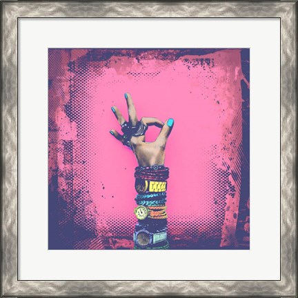 Framed OK! Grunge Halftone Pink Print