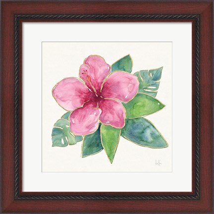 Framed Tropical Fun Flowers III with Gold Print