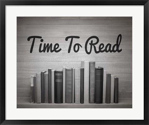 Framed Time To Read - Wood Background Black and White Print