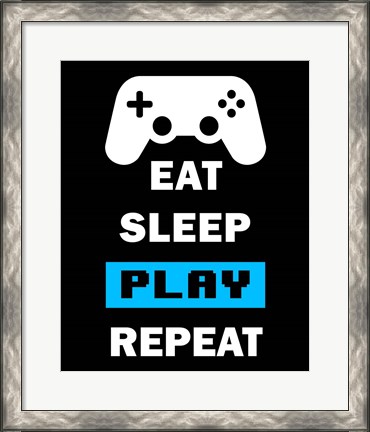Framed Eat Sleep Game Repeat  - Black and Blue Print