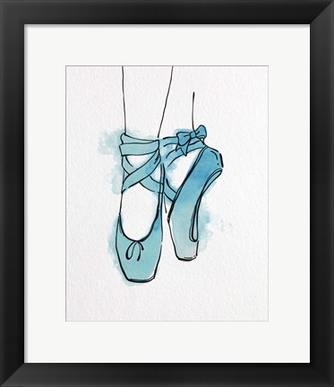 Framed Ballet Shoes En Pointe Blue Watercolor Part III Print