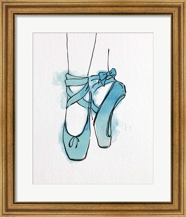 Framed Ballet Shoes En Pointe Blue Watercolor Part III Print