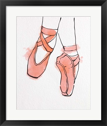 Framed Ballet Shoes En Pointe Orange Watercolor Part II Print