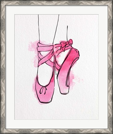 Framed Ballet Shoes En Pointe Pink Watercolor Part III Print