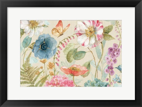 Framed Rainbow Seeds Flowers I Linen Print