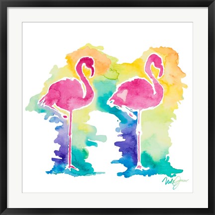 Framed Sunset Flamingo Square I Print