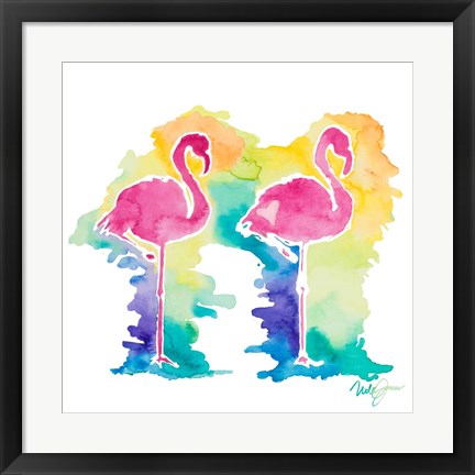 Framed Sunset Flamingo Square I Print