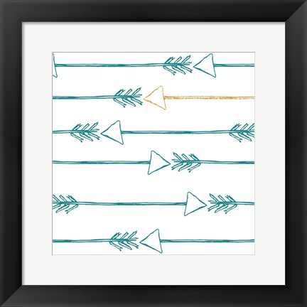 Framed Teal and Gold Arrows Print