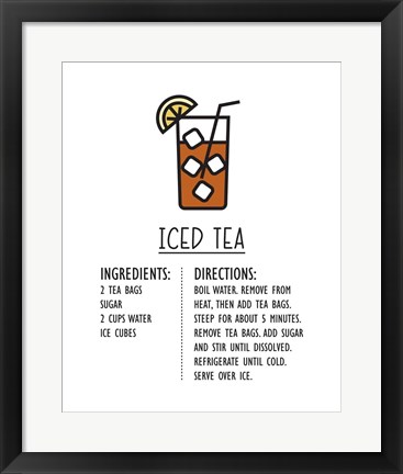 Framed Iced Tea Recipe White Background Print