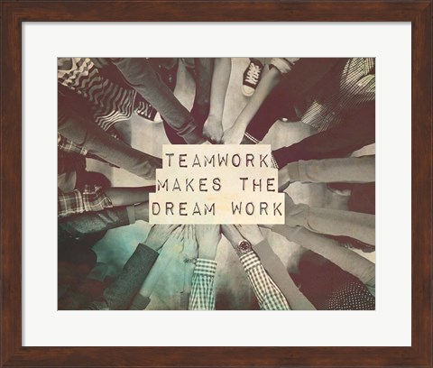 Framed Teamwork Makes The Dream Work Stacking Hands Black and White Print