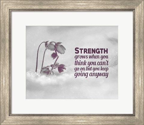 Framed Strength Grows - Flowers in Snow Grayscale Print