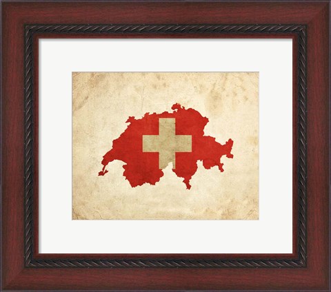 Framed Map with Flag Overlay Switzerland Print