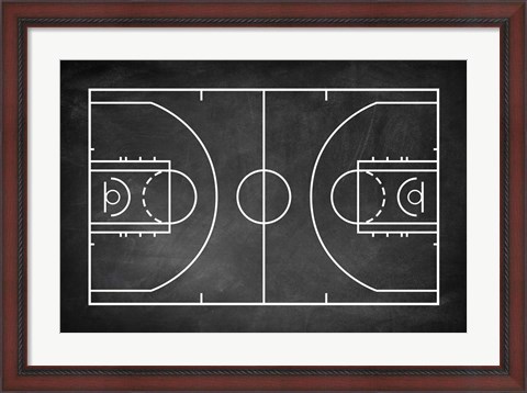 Framed Basketball Court Chalkboard Background Print