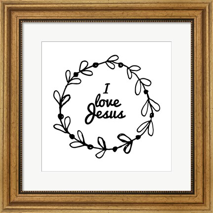Framed I Love Jesus - Wreath Doodle White Print