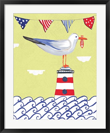 Framed Coastal Bird I Flags Print