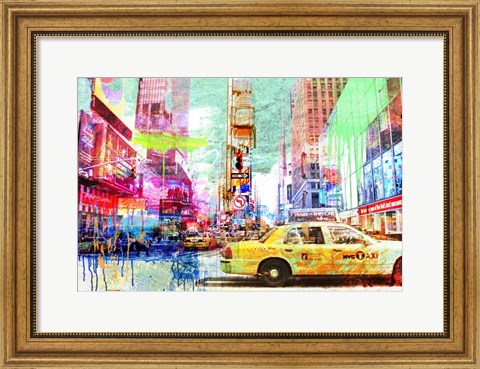 Framed Taxis in Times Square 2.0 Print