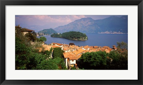 Framed Village at the Waterfront, Sala Comacina, Lake Como, Como, Lombardy, Italy Print