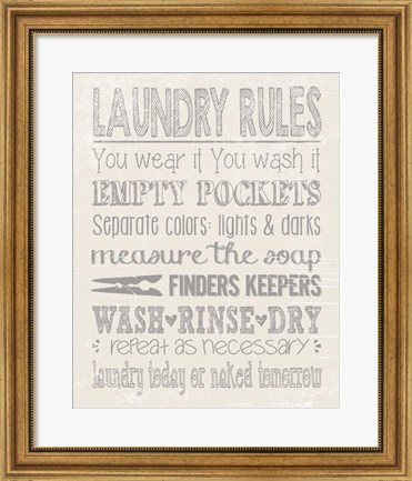 Framed Laundry Rules on Whiate Print