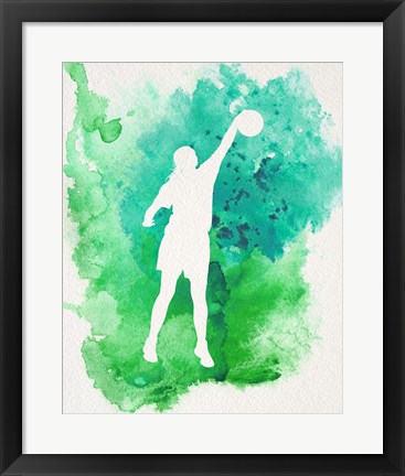 Framed Basketball Girl Watercolor Silhouette Inverted Part I Print