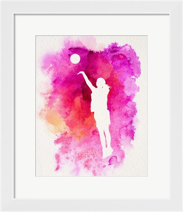 Framed Basketball Girl Watercolor Silhouette Inverted Part IV Print