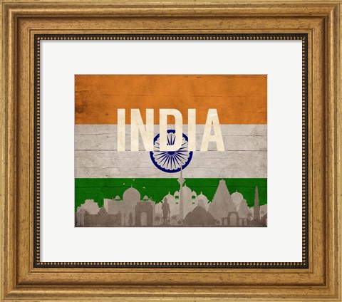 Framed New Delhi, India - Flags and Skyline Print