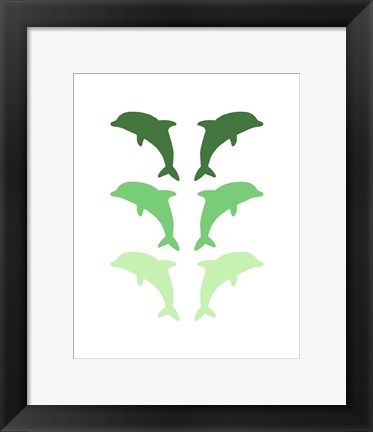 Framed Leaping Dolphins - Green Print
