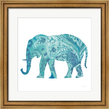 Framed Boho Teal Elephant II Print