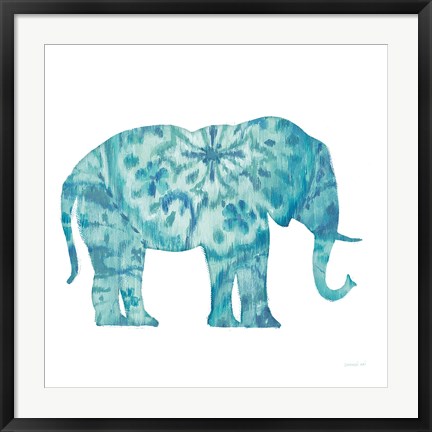 Framed Boho Teal Elephant I Print