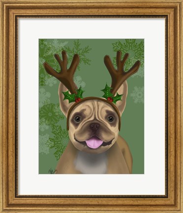 Framed French Bulldog, Antlers 1 Print