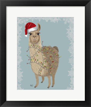 Framed Llama, Christmas Lights 2 Print