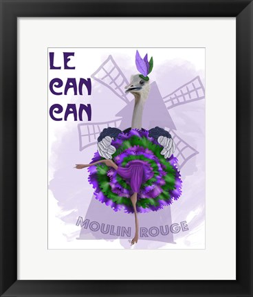 Framed Ostrich, Can Can in Purple and Green Print
