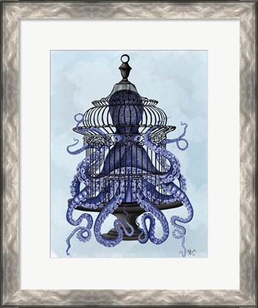 Framed Blue Octopus in Cage Print