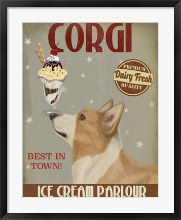 Framed Corgi, Tan, Ice Cream Print