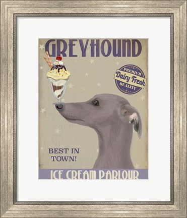 Framed Greyhound, Grey, Ice Cream Print