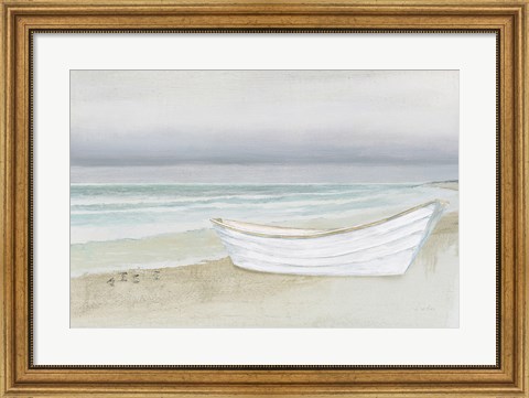 Framed Serene Seaside with Boat Print
