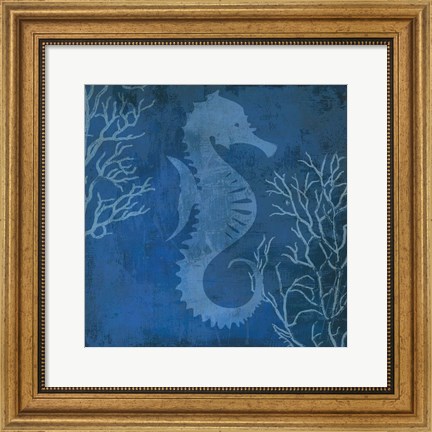 Framed Navy Sea horse Print