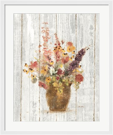 Framed Wild Flowers in Vase I on Barn Board Print