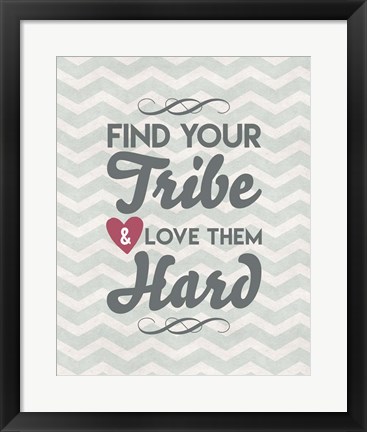 Framed Find Your Tribe - Blue Chevron Pattern Print