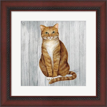 Framed Country Kitty II on Wood Print
