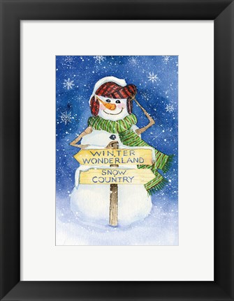 Framed Snowman Saying III on Blue Print