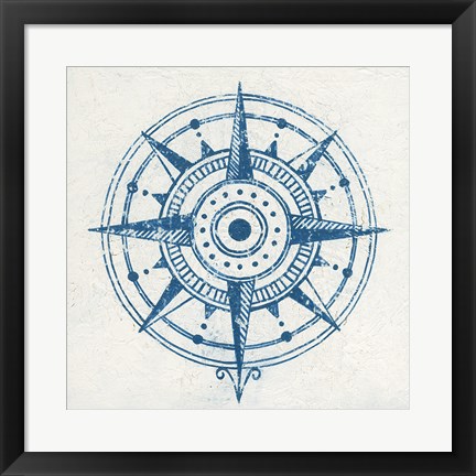 Framed Indigo Gild Compass Rose I Print