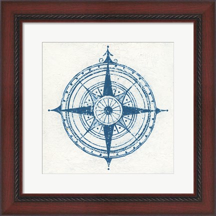 Framed Indigo Gild Compass Rose II Print